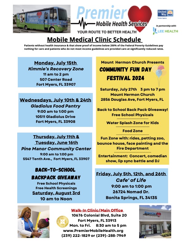 july 2024 english mobile medical clinic schedule