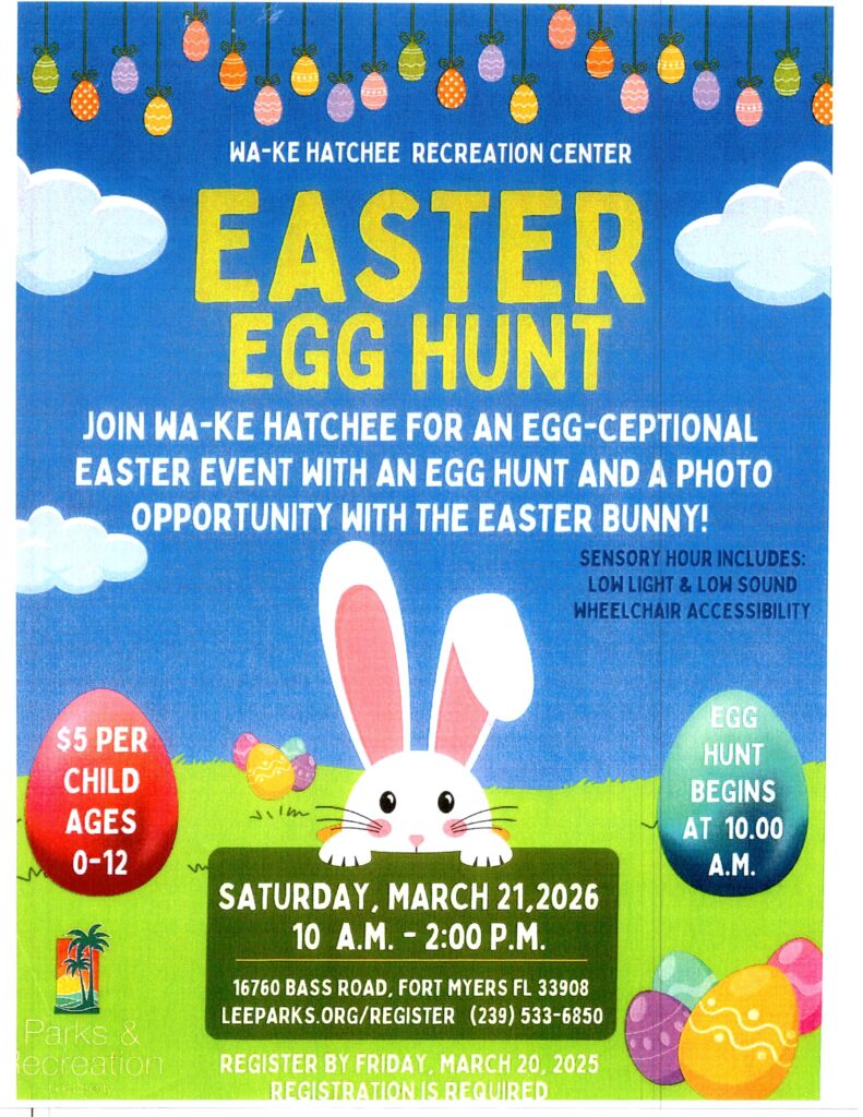 wa ke hatchee rec center easter egg hunt flyer