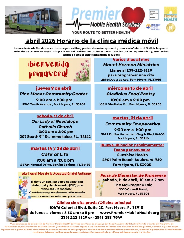april 2026 spanish mobile medical clinic schedule