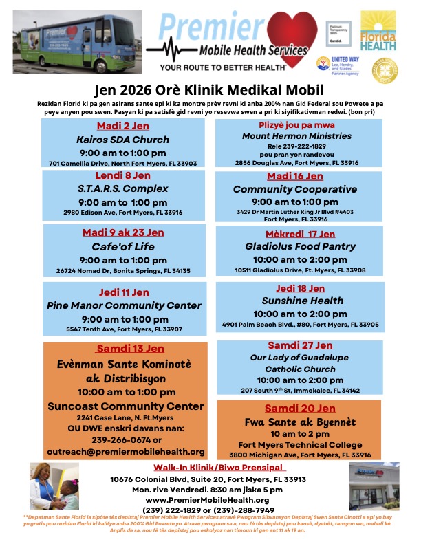 june 2026 creole mobile medical clinic schedule