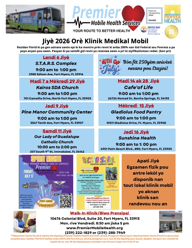 july 2026 creole mobile medical clinic schedule